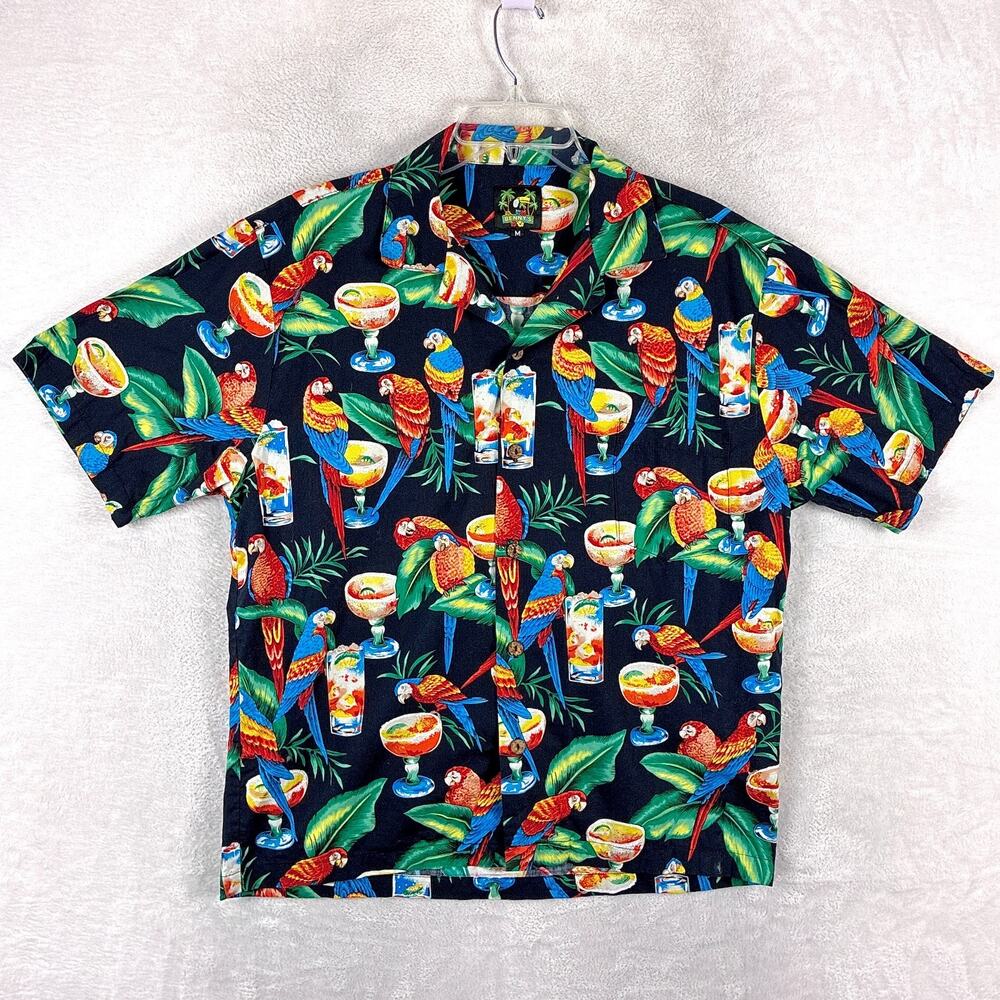 VTG Bennys Hawaiian Shirt Mens M Multicolor Parrot Margarita AOP Aloha Beach USA
